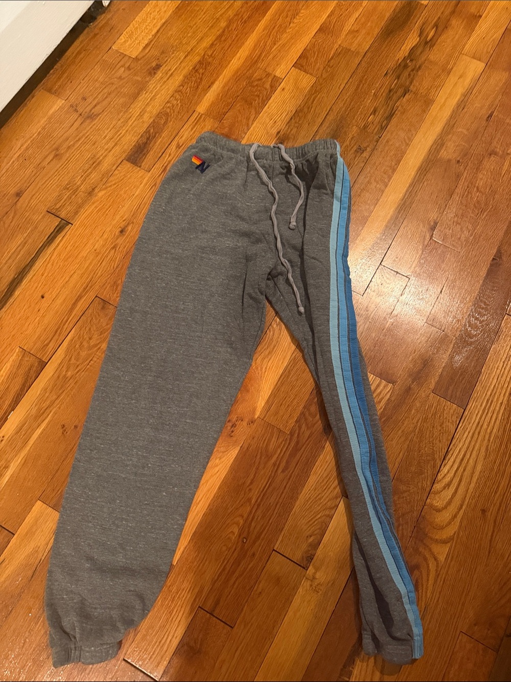 Aviator Nation Gray Joggers with Blue Contrast Stripes
